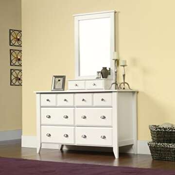 Sauder Shoal Creek 6 Bedroom Dresser Chest of Drawers, L: 54.65" x W: 18.43" x H: 33.03", Soft White Finish