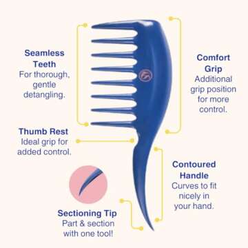 KAZMALEJE Wide Tooth Comb for Curly Hair Detangling