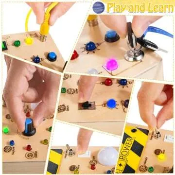 WOODMAM Montessori Toddler Busy Board, Baby Sensory Travel Toys with Strap, Wooden Planets Busy Board with LED Light, Learning Toys Birthday for Boy Girl Age 3+