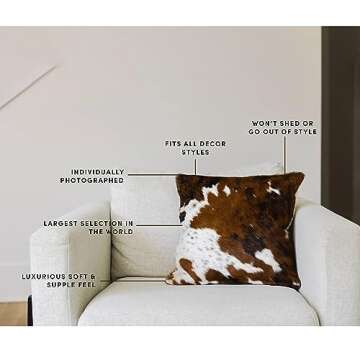Cowhides Direct Genuine Cowhide Throw Pillow (Black & White, 20x20) - Authentic Brazilian Cowhide Pillow Cover with Plush Inserts - Luxury Cow Fur Pillow for Home Décor