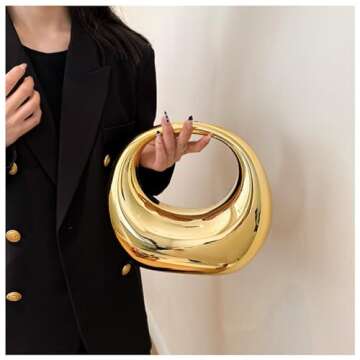 GSYPS Acrylic Evening Clutch Purse Top-handle Moon Hobo Bag, Elegant Marble Handbag for Wedding Cocktail Party B-Gold