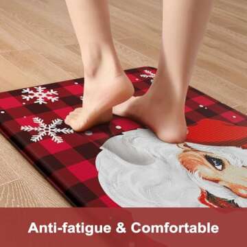 Christmas Buffalo Plaid Santa Claus Kitchen Mat 2PCS, Non-Skid Waterproof Cushioned Anti Fatigue Com...