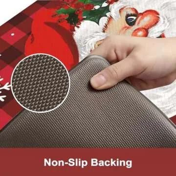 Christmas Buffalo Plaid Santa Claus Kitchen Mat 2PCS, Non-Skid Waterproof Cushioned Anti Fatigue Comfort Foam Mats for Kitchen Floor Laundry Office Red and Black Plaid Home Decorations 17"x30"+17"x47"