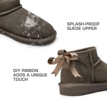 DREAM PAIRS Ankle Winter Mini Boots for Women Genuine Suede Faux Fur Lining Water Resistant Warm Snow Boots Slip On Memory Foam Comfort Booties FuzzyClassic,Size 7.5,Taupe,SDSB2405W