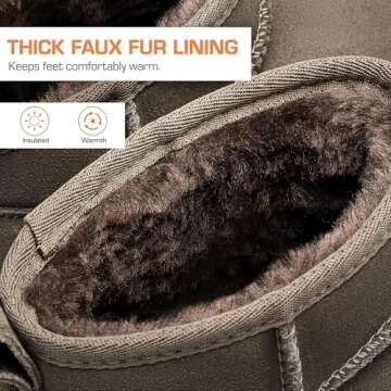 DREAM PAIRS Ankle Winter Mini Boots for Women Genuine Suede Faux Fur Lining Water Resistant Warm Snow Boots Slip On Memory Foam Comfort Booties FuzzyClassic,Size 7.5,Taupe,SDSB2405W