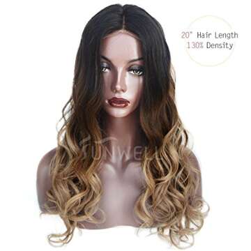 SUNWELL 360 Lace Frontal Wig Pre Plucked Virgin Brazilian Human Hair 360 Lace Wigs with Baby Hair for Women Body Wave #1B/4/27 Ombre Color 3 Tone 22"