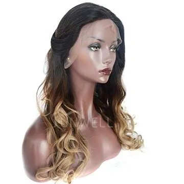 SUNWELL 360 Lace Frontal Wig Pre Plucked Virgin Brazilian Human Hair 360 Lace Wigs with Baby Hair for Women Body Wave #1B/4/27 Ombre Color 3 Tone 22"