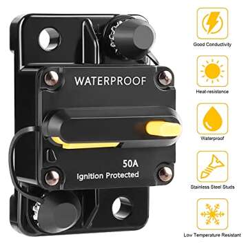 50 Amp Circuit Breaker with Manual Reset, Briidea 12V- 48VDC Waterproof Inline Fuse Inverter Surface...