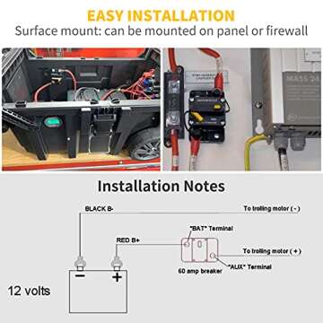 50 Amp Circuit Breaker with Manual Reset, Briidea 12V- 48VDC Waterproof Inline Fuse Inverter Surface Mount for RV Boat Marine Yacht Truck Trolling Motors