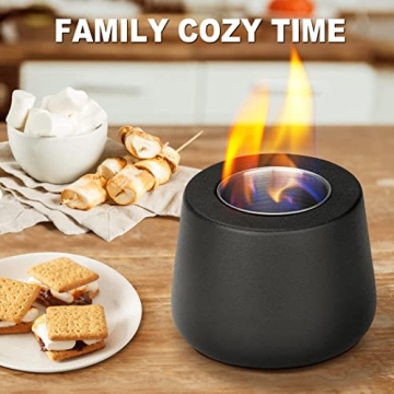 Tabletop Fire Pit Fireplace Indoor: Mini Personal Table top Firepit Fire Place Rubbing Alcohol Flame Bowl for Smores Maker Outdoor Patio Portable Smokeless Firebowl - Black Ceramic