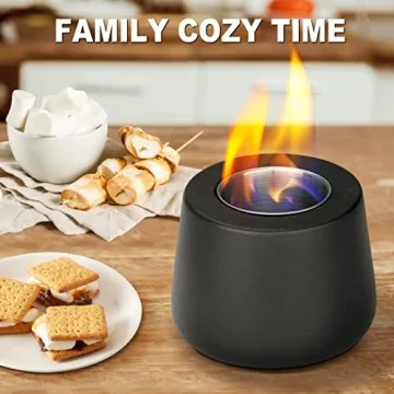 Tabletop Fire Pit Fireplace Indoor: Mini Personal Table top Firepit Fire Place Rubbing Alcohol Flame Bowl for Smores Maker Outdoor Patio Portable Smokeless Firebowl - Black Ceramic