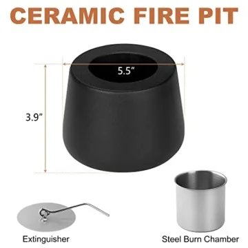 Tabletop Fire Pit Fireplace Indoor: Mini Personal Table top Firepit Fire Place Rubbing Alcohol Flame Bowl for Smores Maker Outdoor Patio Portable Smokeless Firebowl - Black Ceramic