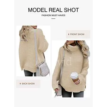 Asvivid Oversized Turtle Neck Sweater for Women