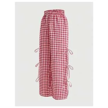 Chic BEAUDRM Gingham Print Long Pants for Women
