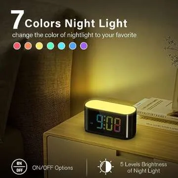 HOUSBAY Rainbow Digital Alarm Clock for Bedroom, Large Display with Dimmer, Large Night Light with 7 Colors, Colorful Clock with Dual Alarm