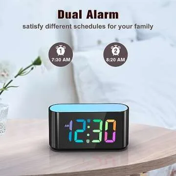 HOUSBAY Rainbow Digital Alarm Clock for Bedroom, Large Display with Dimmer, Large Night Light with 7 Colors, Colorful Clock with Dual Alarm