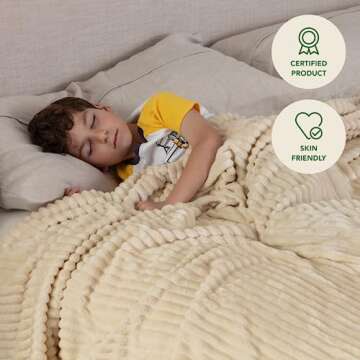 GREEN ORANGE 90" x 108" King Size Fleece Blanket, Light Beige Color, Perfect Cozy Gift, Super Warm Comfy - ECO-Certified, Hypoallergenic - Lightweight Plush Throw for Women, Men & Kids