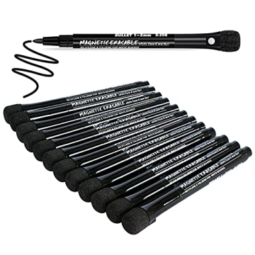 JR.WHITE Fine Tip, White Board Markers Dry Erase with Eraser Cap, Magnetic Dry Erase Markers Black T...