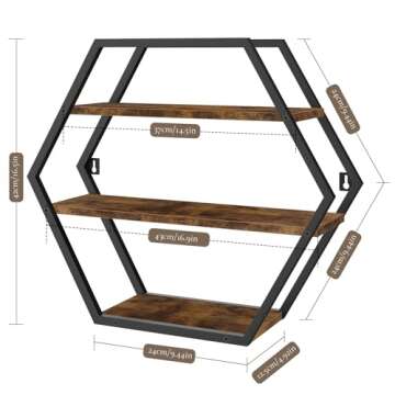 BCOZLUX Hexagon Shelves for Wall, Hexagon Floating Shelves, Decorative Geometric Shelf for Wall Decor, Farmhouse Style Shelves for Bathroom Living Room, Rustic Brown Black