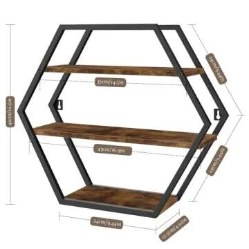 BCOZLUX Hexagon Shelves for Wall, Hexagon Floating Shelves, Decorative Geometric Shelf for Wall Decor, Farmhouse Style Shelves for Bathroom Living Room, Rustic Brown Black