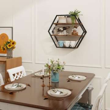 BCOZLUX Hexagon Shelves for Wall, Hexagon Floating Shelves, Decorative Geometric Shelf for Wall Decor, Farmhouse Style Shelves for Bathroom Living Room, Rustic Brown Black