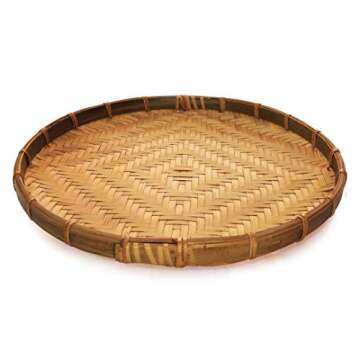 3 Sets of Vietnam Traditional Handmade Round Rattan Wicker Serving Basket Trays Food Kitchen Home Decor