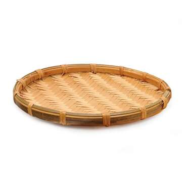 3 Sets of Vietnam Traditional Handmade Round Rattan Wicker Serving Basket Trays Food Kitchen Home Decor