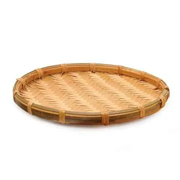 3 Sets of Vietnam Traditional Handmade Round Rattan Wicker Serving Basket Trays Food Kitchen Home Decor