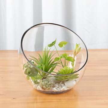 WGV Slant Cut Bowl Glass Vase, Width 9", Height 8.25", Clear Terrarium, Candy Dish, Fruit Jar, Floral Container for Wedding Party Event, Home Office Decor, 1 Piece