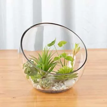 WGV Slant Cut Bowl Glass Vase, Width 9", Height 8.25", Clear Terrarium, Candy Dish, Fruit Jar, Floral Container for Wedding Party Event, Home Office Decor, 1 Piece