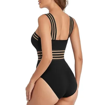 Hilor Women's Black One Piece Swimsuit Twist Front Swimwear High Waisted Bathing Suits Black L/US10-12