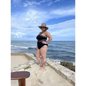 Hilor Women's Black One Piece Swimsuit Twist Front Swimwear High Waisted Bathing Suits Black L/US10-12