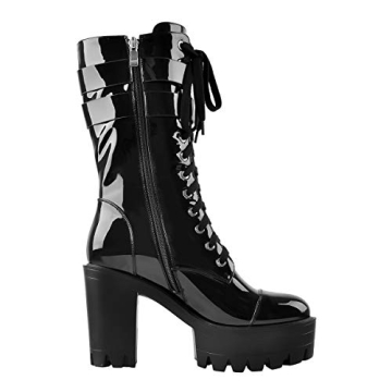 LISHAN Women's Mid-calf Chunky High Heel Winter Boots