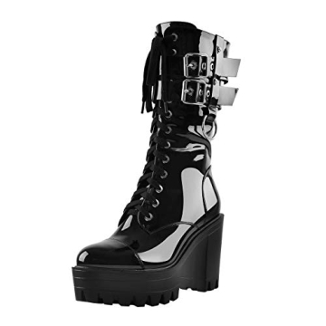 LISHAN Women's Mid-calf Chunky High Heel Winter Boots