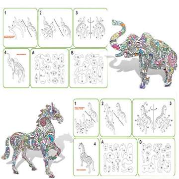 KAZOKU Crafts for Girls Ages 8-12 3D Coloring Puzzles Toys 4 Animals Puzzles with 12 Pen Markers Creative Arts and Crafts Kits for Kids Ages 8 9 10 11 12 Birthday Children's Day for Grils Boys