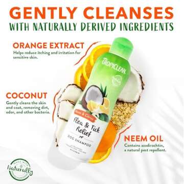 TropiClean Citrus Flea & Tick Shampoo for Dogs, Soothing Bite Relief, Citrus & Neem Scent, Made in the USA, 20oz