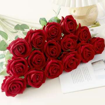 Cloudecor 15Pcs Small Artificial Roses Velet Real Touch for All Occasions