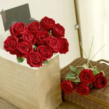 Cloudecor 15Pcs Realistic Silk Artificial Roses for Home Decor
