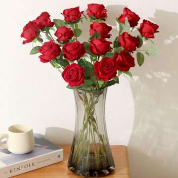 Cloudecor 15Pcs Realistic Silk Artificial Roses for Home Decor