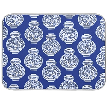 UNISE Vintage Ink Vases Chinoiserie Style Kitchen Dish Drying Mat Large with Hanging Loop Fast-Dryin...