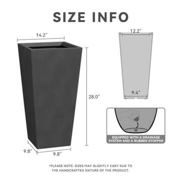 Kante 28" H Concrete Tall Tapered Planter, Large Outdoor Indoor Garden Plant Pot with Drainage Hole ...