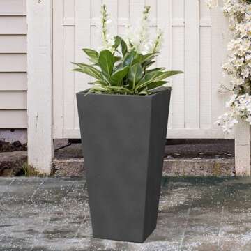 Kante 28" H Concrete Tall Tapered Planter, Large Outdoor Indoor Garden Plant Pot with Drainage Hole and Rubber Plug Home and Patio, Burnished Black Finish