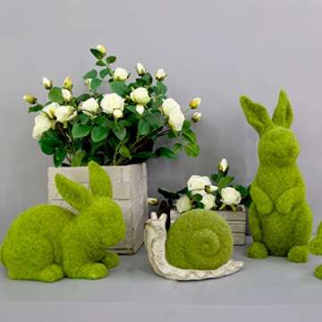 XMSJXH Easter Moss Bunny Flocked Furry Rabbit Statue Figurine 2Set Indoor Table Home, Kitchen, Garden,Halloween Christmas (SitStand-Sets)