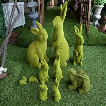 XMSJXH Easter Moss Bunny Flocked Furry Rabbit Statue Figurine 2Set Indoor Table Home, Kitchen, Garden,Halloween Christmas (SitStand-Sets)