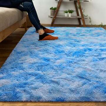 DweIke Fluffy Modern Area Rugs - Plush High Pile Blue Rug for Kids' Rooms