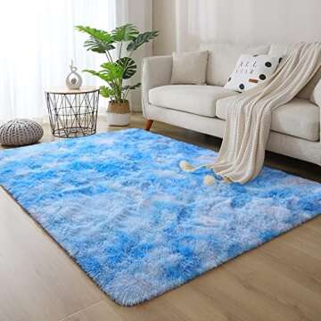 DweIke Fluffy Modern Area Rugs - Plush & Non-Slip Blue Rug