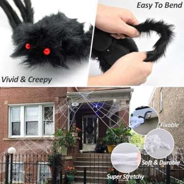 YYLNKDFC Halloween Decorations Outdoor 5m/196inches Triangular cobweb/125cm/49.2inches Giant Spiders...