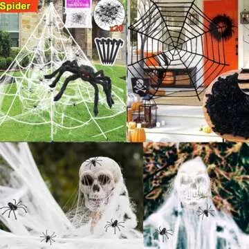 YYLNKDFC Halloween Decorations Outdoor 5m/196inches Triangular cobweb/125cm/49.2inches Giant Spiders,20 Little Spiders. Halloween Decor for Home Outside Yard Costumes Party Haunted House Garden Lawn