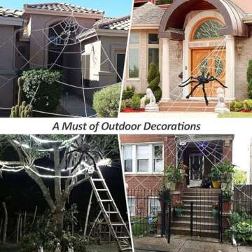 YYLNKDFC Halloween Decorations Outdoor 5m/196inches Triangular cobweb/125cm/49.2inches Giant Spiders,20 Little Spiders. Halloween Decor for Home Outside Yard Costumes Party Haunted House Garden Lawn
