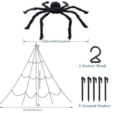 YYLNKDFC Halloween Decorations Outdoor 5m/196inches Triangular cobweb/125cm/49.2inches Giant Spiders,20 Little Spiders. Halloween Decor for Home Outside Yard Costumes Party Haunted House Garden Lawn